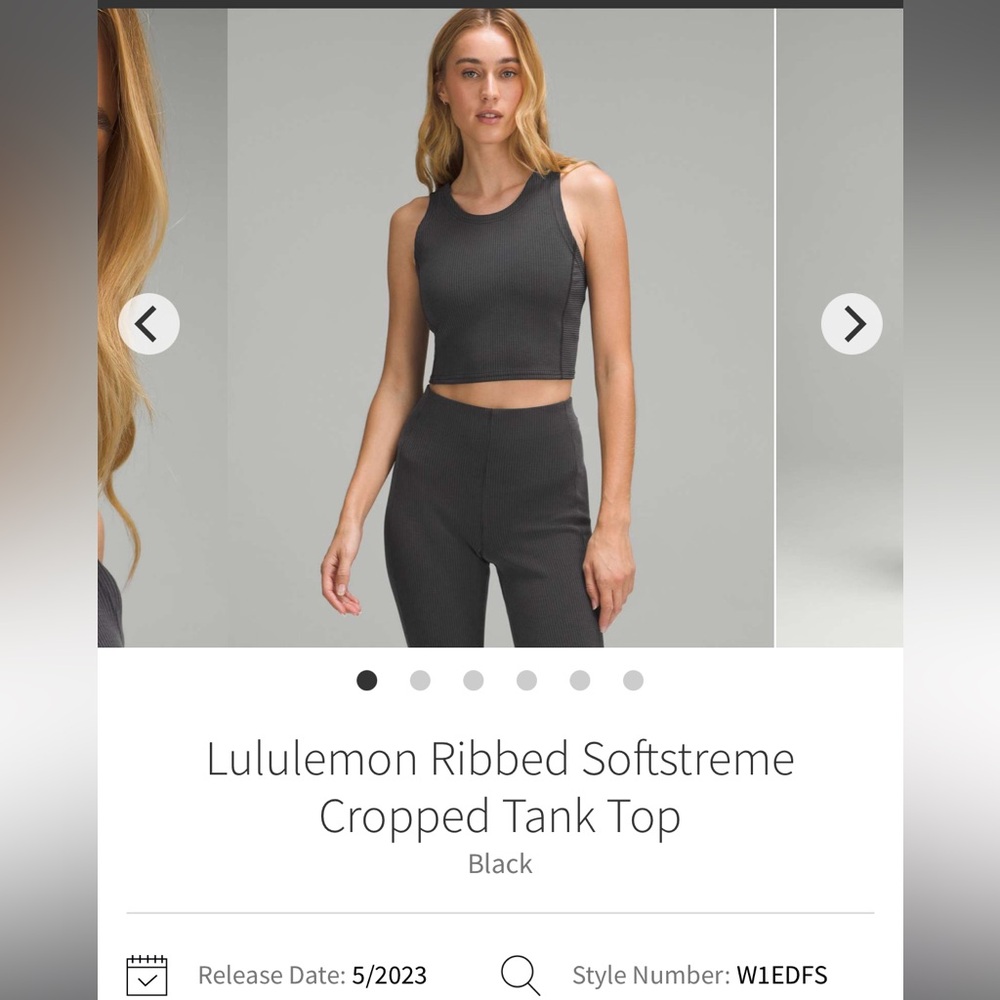 Lululemon Ribbed Softstreme Cropped Tank Top
Black